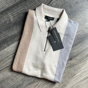Ted baker Merino Polo. Size 3 (M) tan/cream/grey. Merino wool fabric.